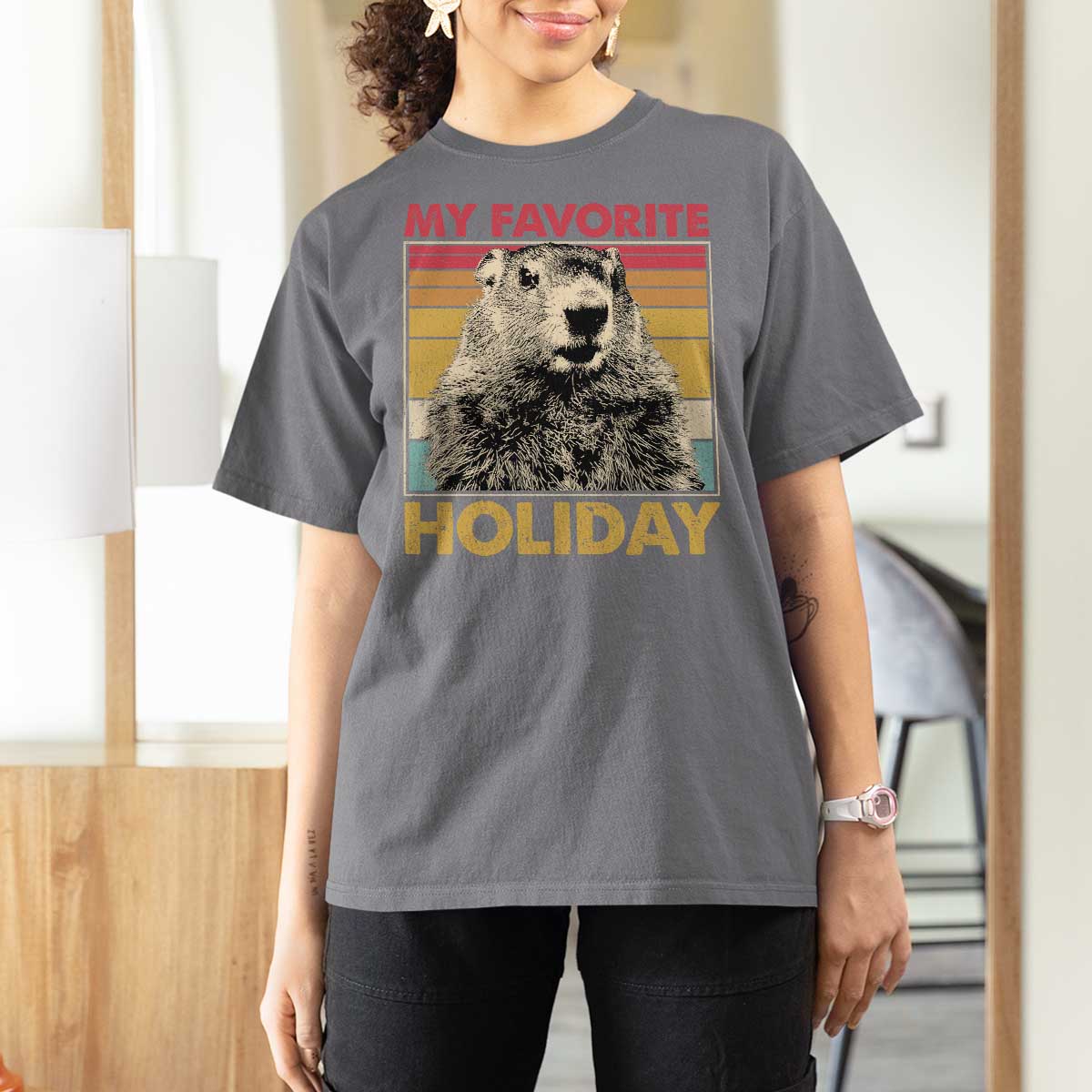 Groundhog Day T Shirt For Women Retro My Favorite Holiday Retro Woodchuck