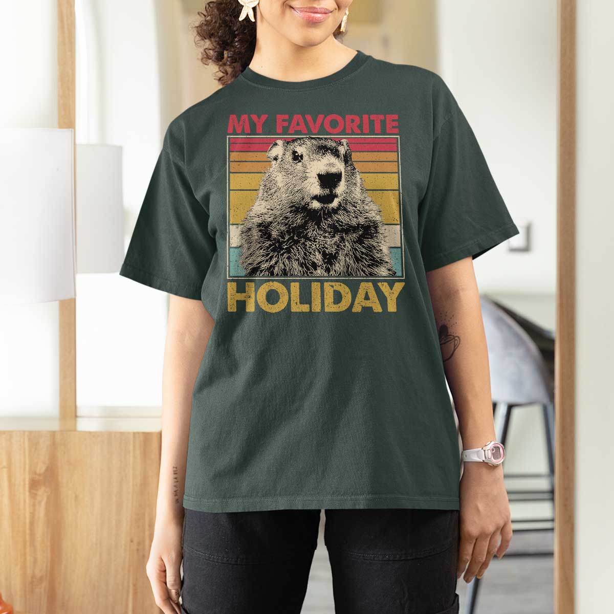 Groundhog Day T Shirt For Women Retro My Favorite Holiday Retro Woodchuck