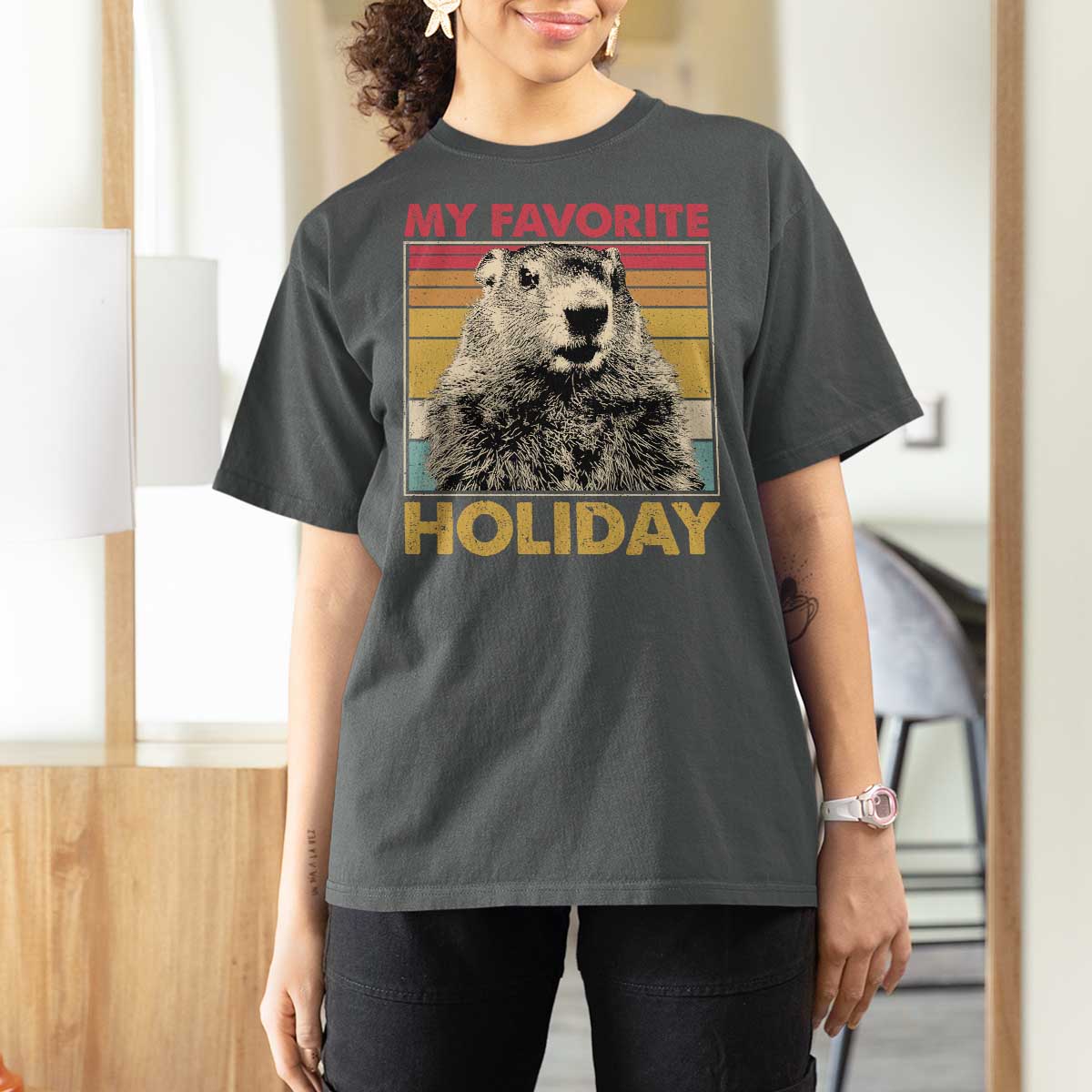 Groundhog Day T Shirt For Women Retro My Favorite Holiday Retro Woodchuck
