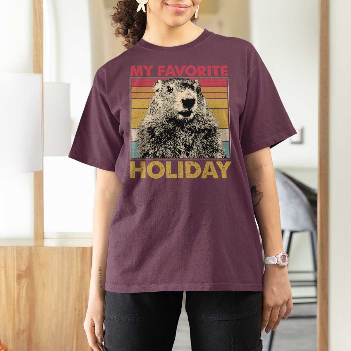 Groundhog Day T Shirt For Women Retro My Favorite Holiday Retro Woodchuck