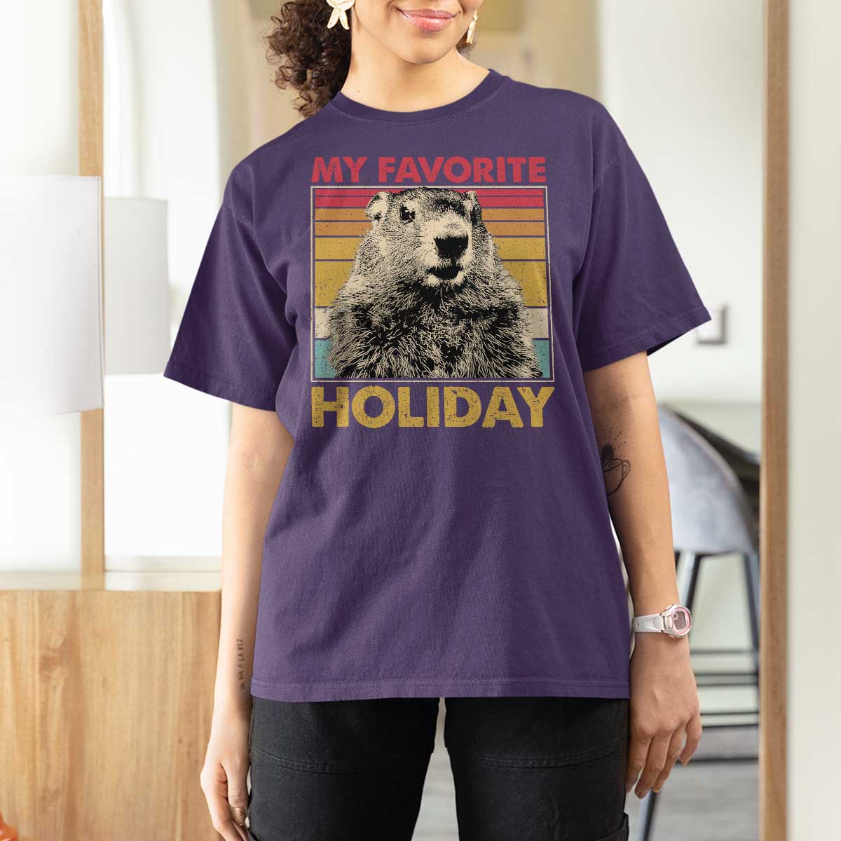Groundhog Day T Shirt For Women Retro My Favorite Holiday Retro Woodchuck