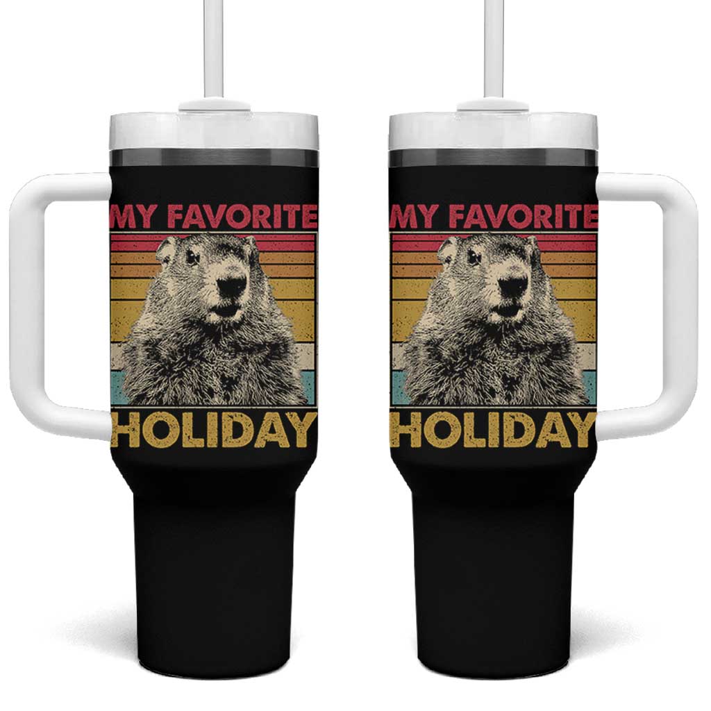 Groundhog Day Tumbler With Handle Retro My Favorite Holiday Retro Woodchuck