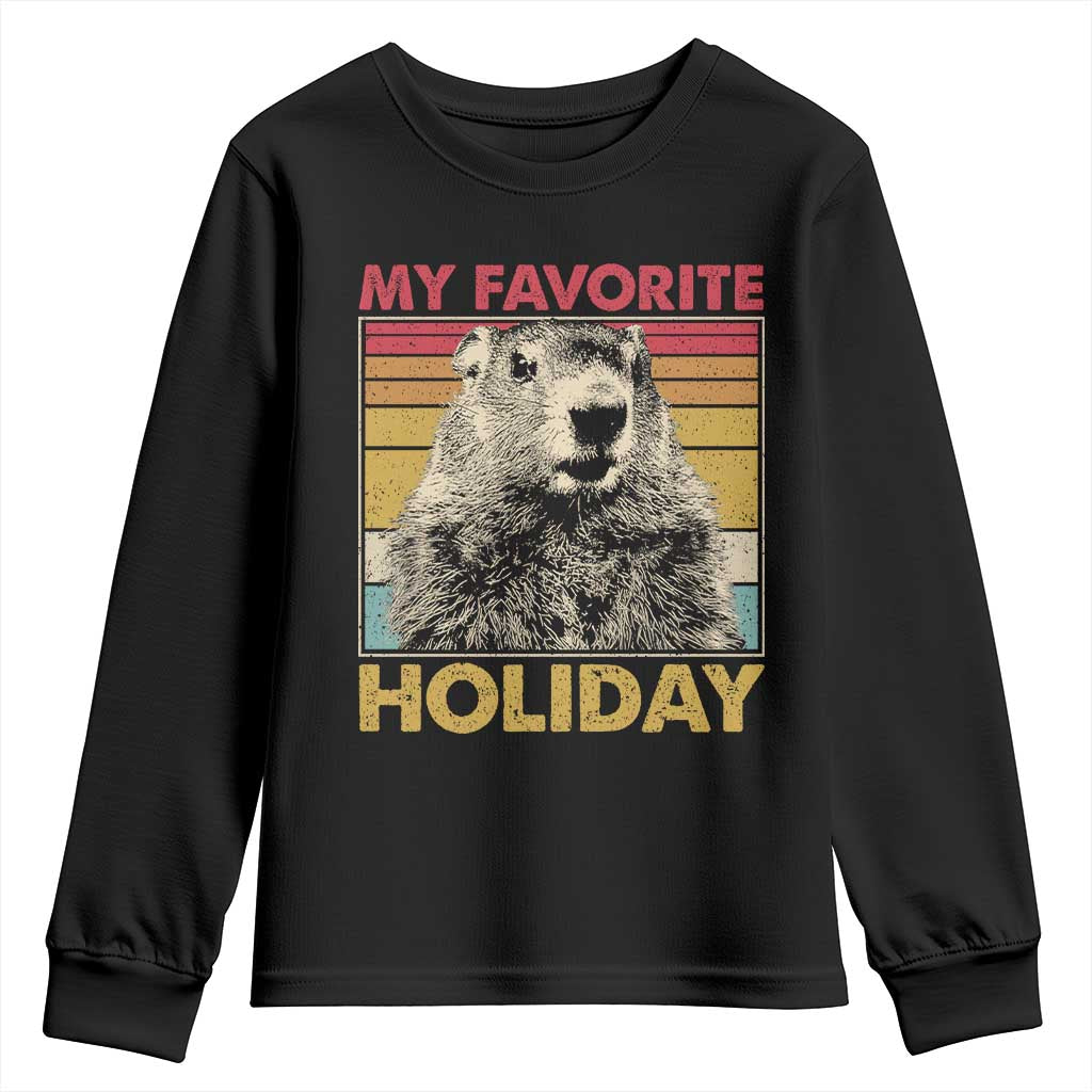 Groundhog Day Youth Sweatshirt Retro My Favorite Holiday Retro Woodchuck