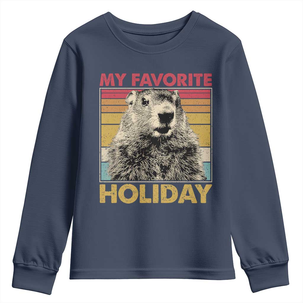 Groundhog Day Youth Sweatshirt Retro My Favorite Holiday Retro Woodchuck