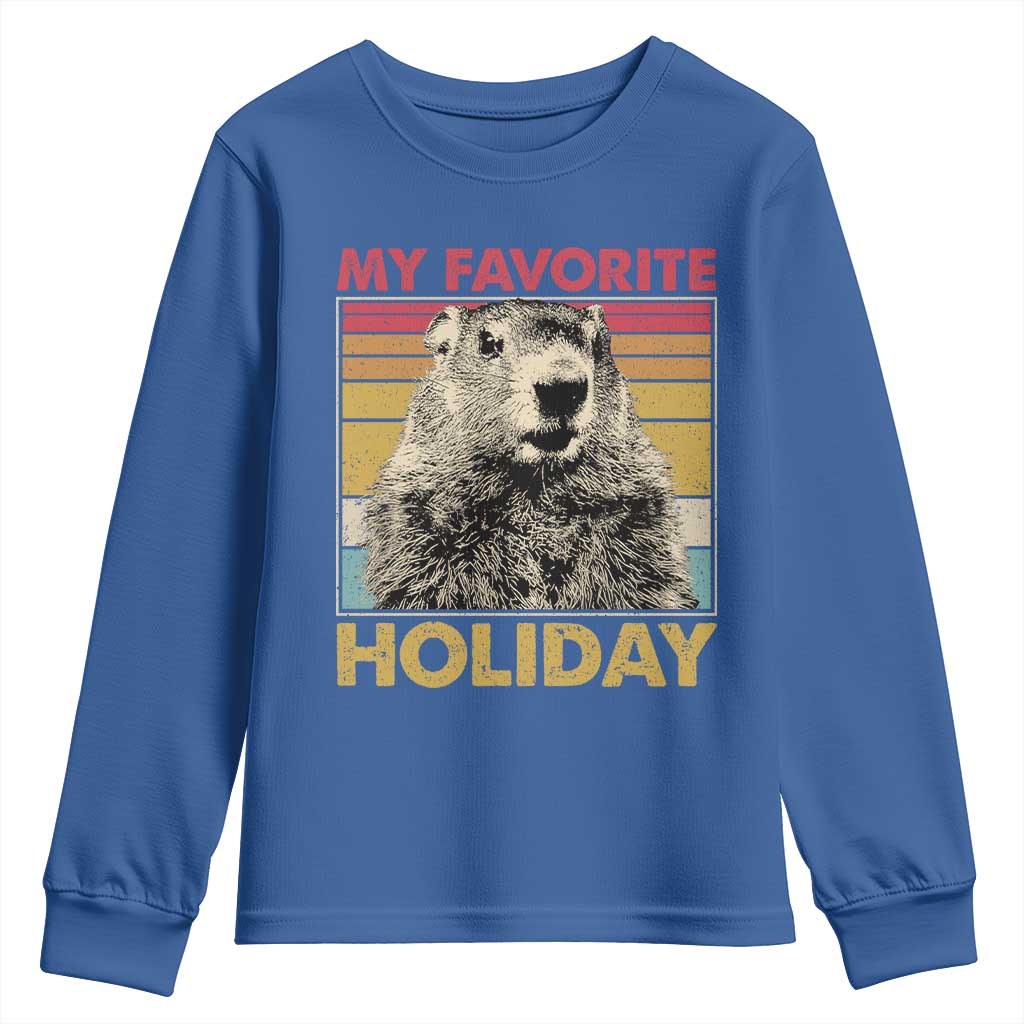 Groundhog Day Youth Sweatshirt Retro My Favorite Holiday Retro Woodchuck