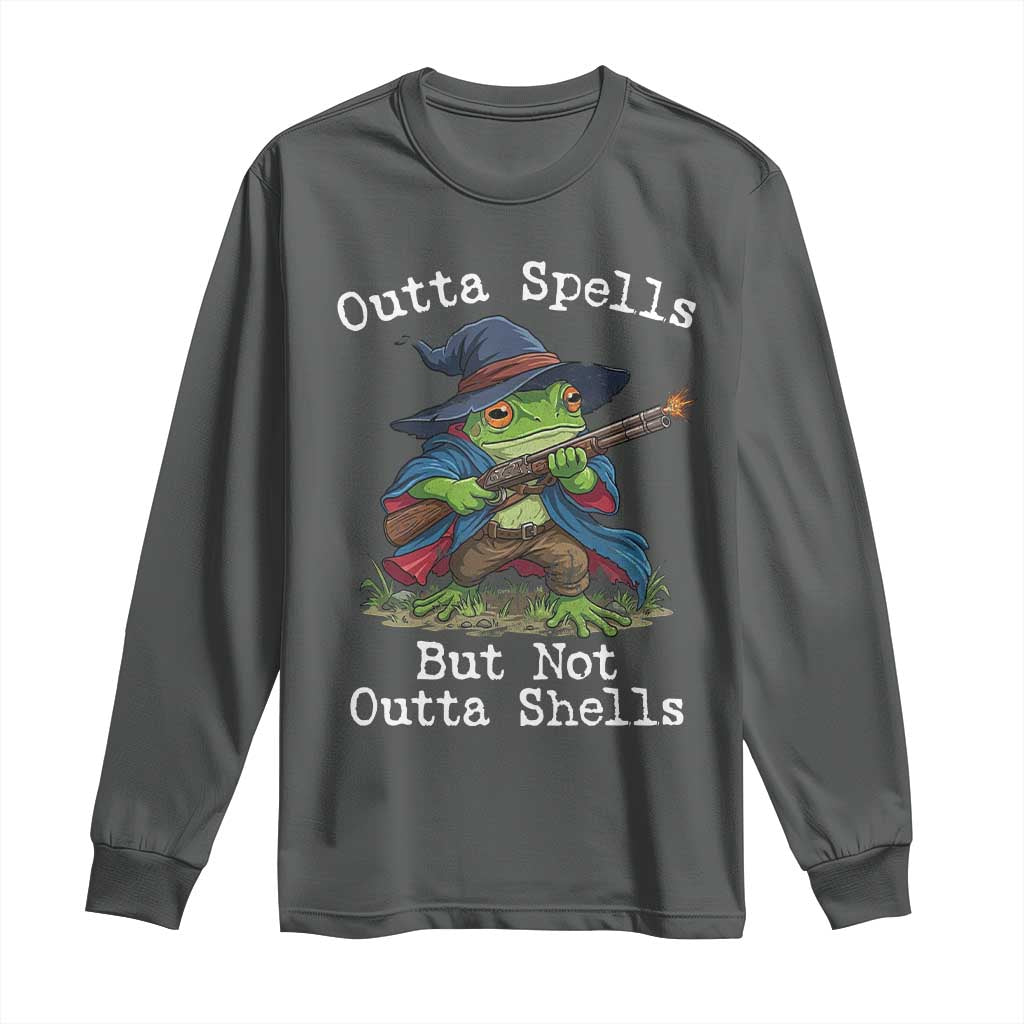 Wizard Frog Meme Long Sleeve Shirt Outta Spells But Not Outta Shells - Wonder Print Shop