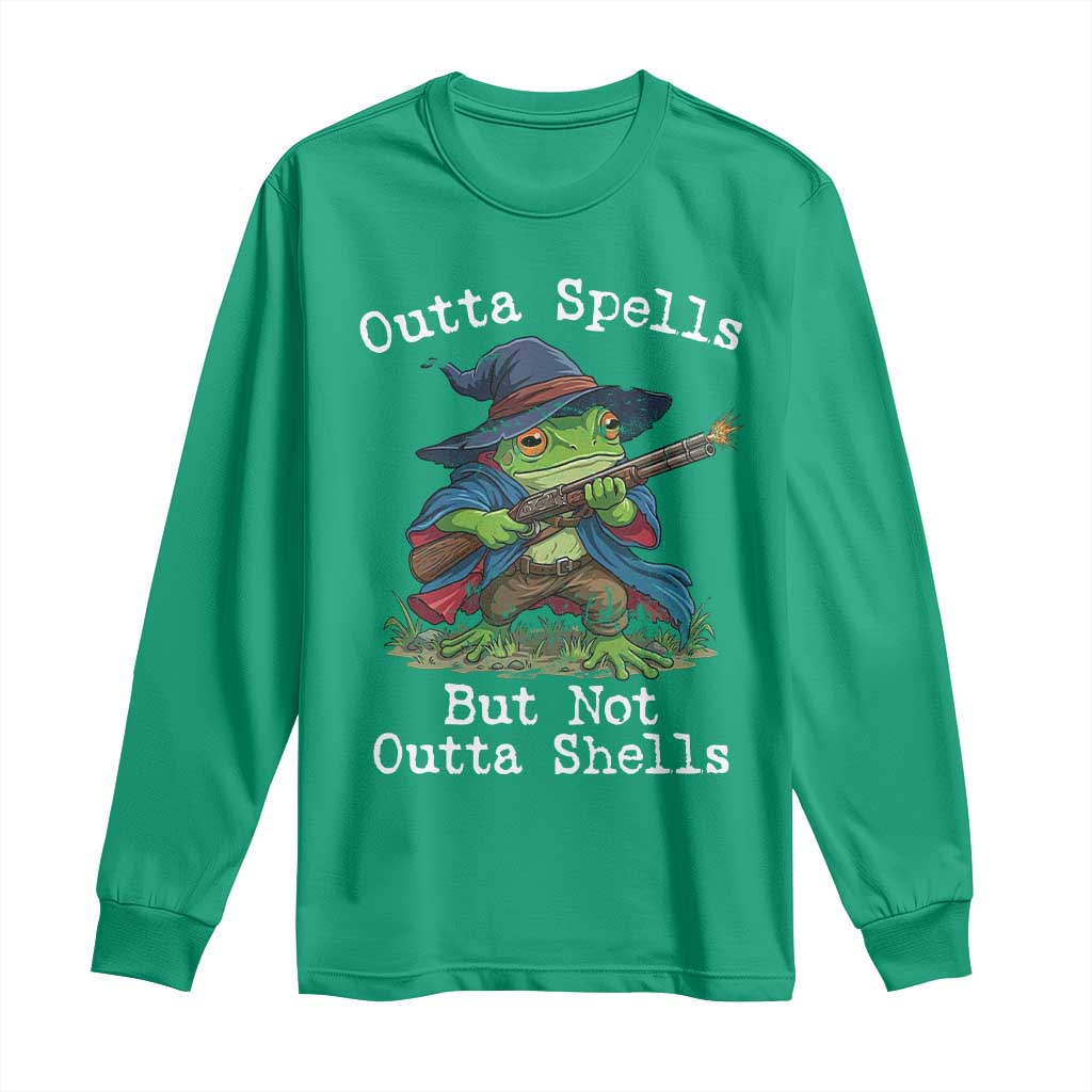 Wizard Frog Meme Long Sleeve Shirt Outta Spells But Not Outta Shells - Wonder Print Shop