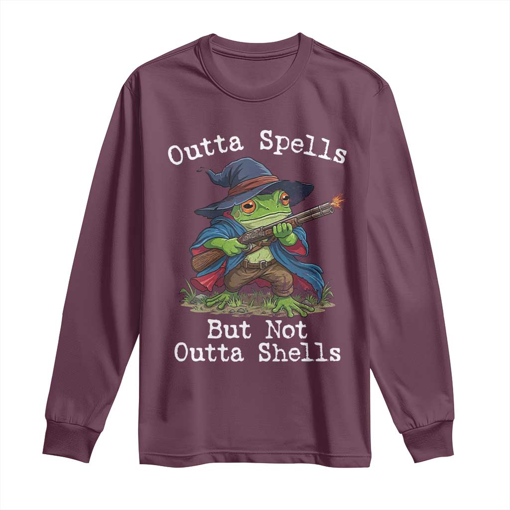 Wizard Frog Meme Long Sleeve Shirt Outta Spells But Not Outta Shells - Wonder Print Shop