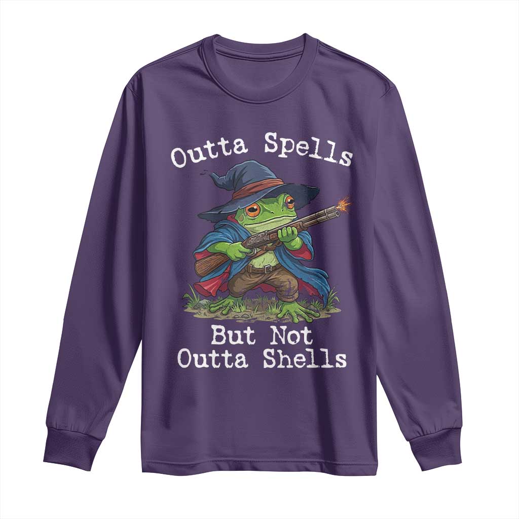 Wizard Frog Meme Long Sleeve Shirt Outta Spells But Not Outta Shells - Wonder Print Shop