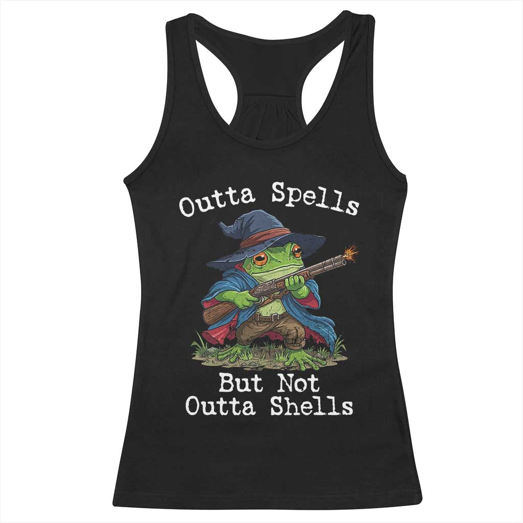 Wizard Frog Meme Racerback Tank Top Outta Spells But Not Outta Shells - Wonder Print Shop