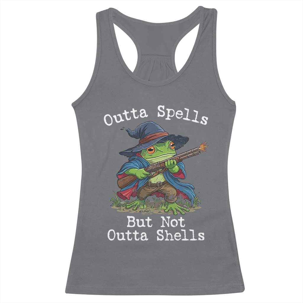 Wizard Frog Meme Racerback Tank Top Outta Spells But Not Outta Shells - Wonder Print Shop