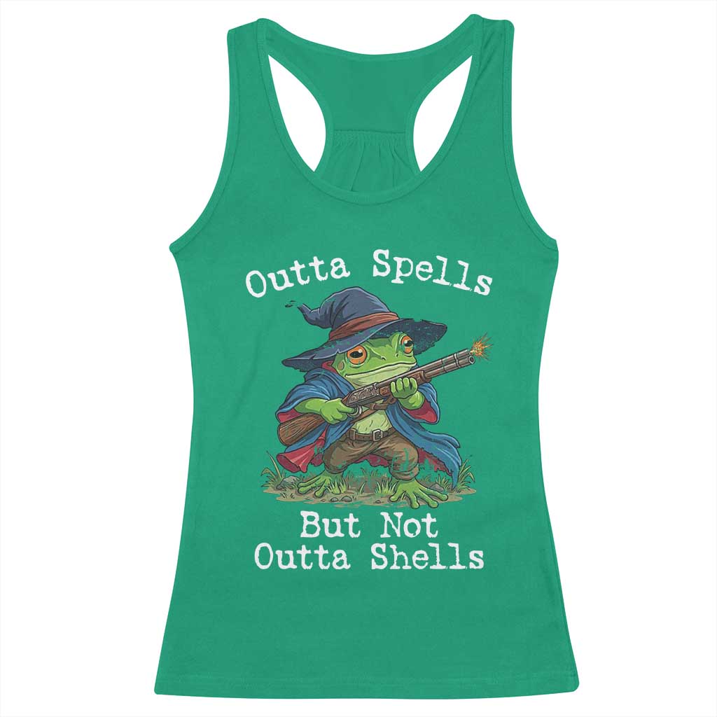 Wizard Frog Meme Racerback Tank Top Outta Spells But Not Outta Shells - Wonder Print Shop