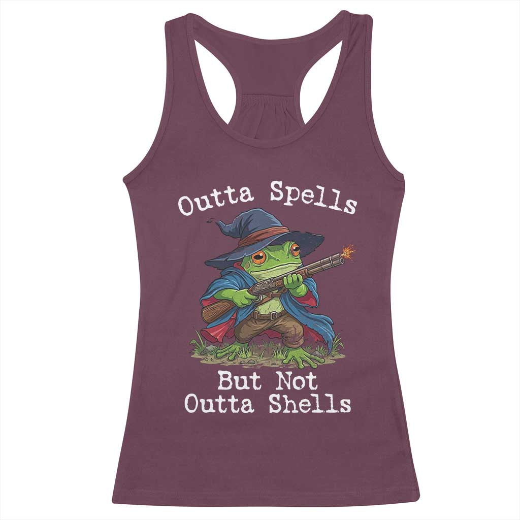 Wizard Frog Meme Racerback Tank Top Outta Spells But Not Outta Shells - Wonder Print Shop