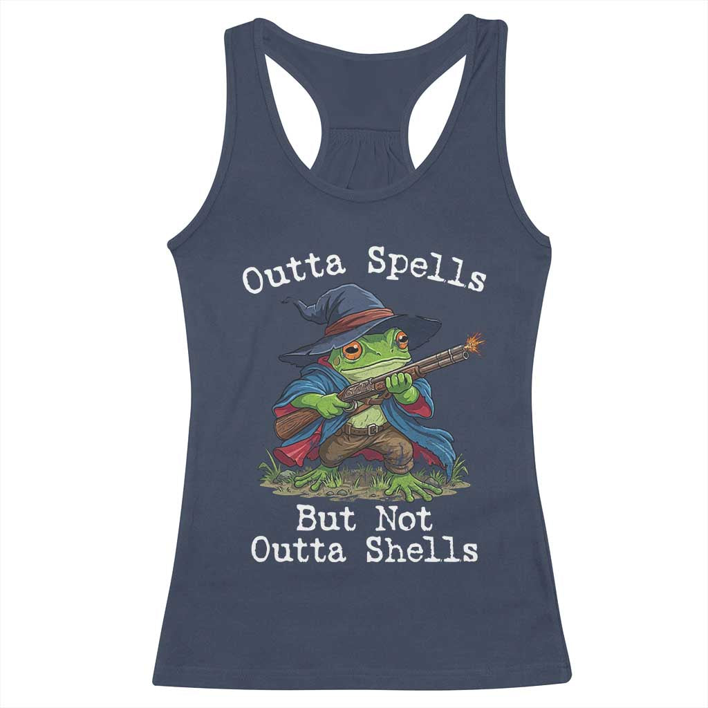 Wizard Frog Meme Racerback Tank Top Outta Spells But Not Outta Shells - Wonder Print Shop