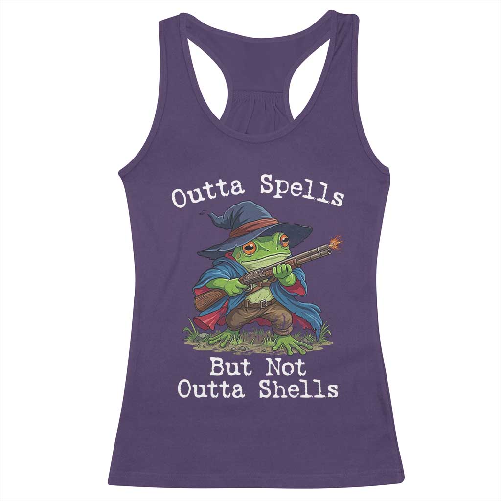 Wizard Frog Meme Racerback Tank Top Outta Spells But Not Outta Shells - Wonder Print Shop