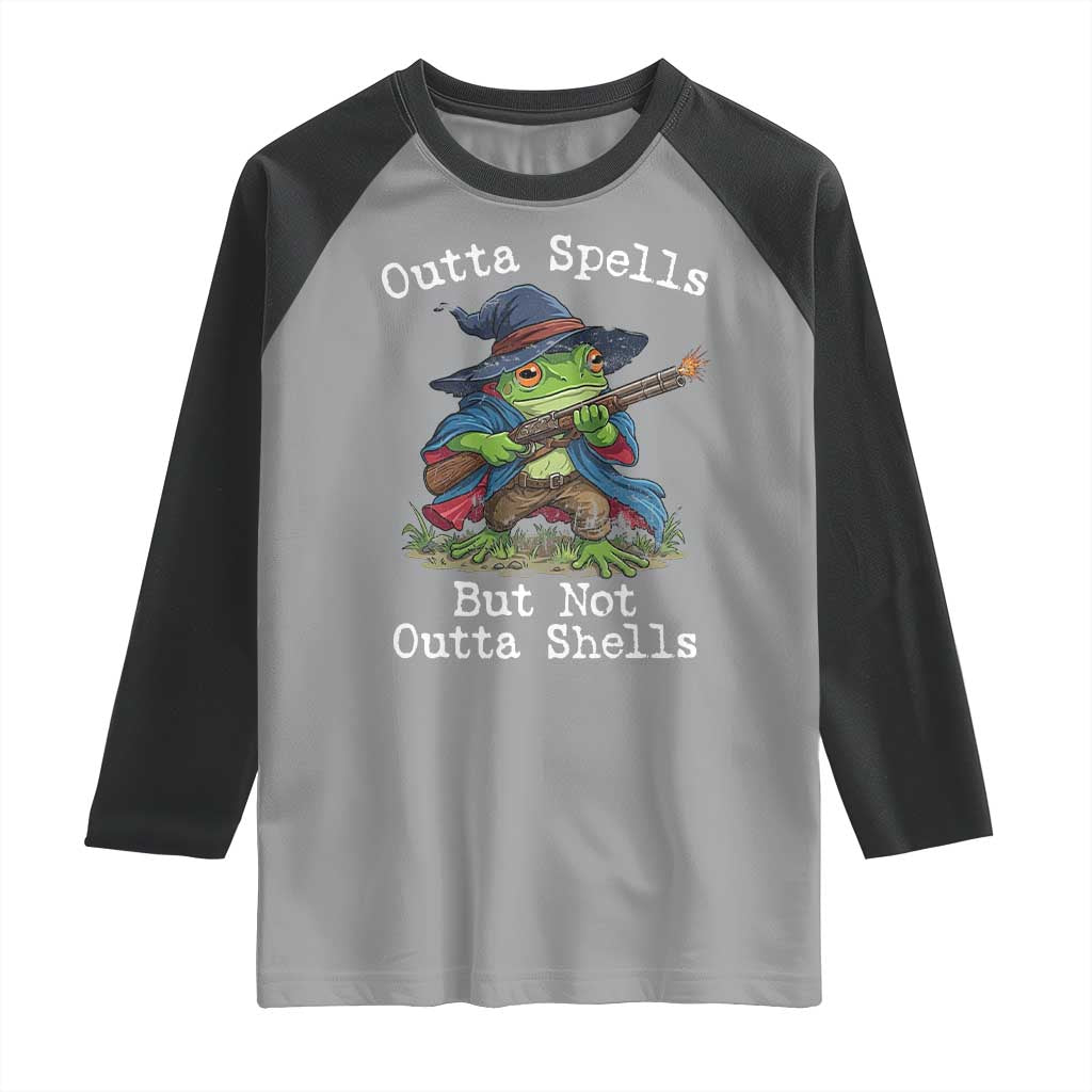Wizard Frog Meme Raglan Shirt Outta Spells But Not Outta Shells - Wonder Print Shop