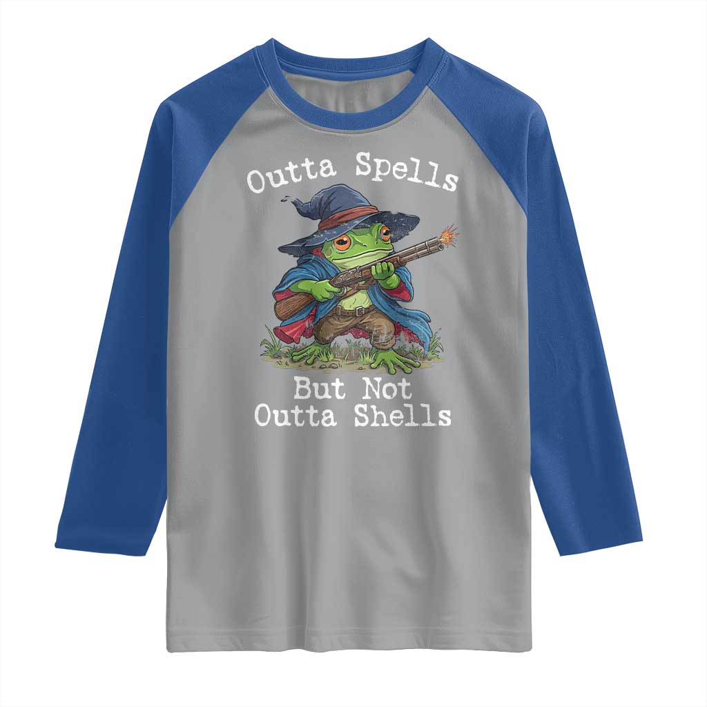 Wizard Frog Meme Raglan Shirt Outta Spells But Not Outta Shells - Wonder Print Shop