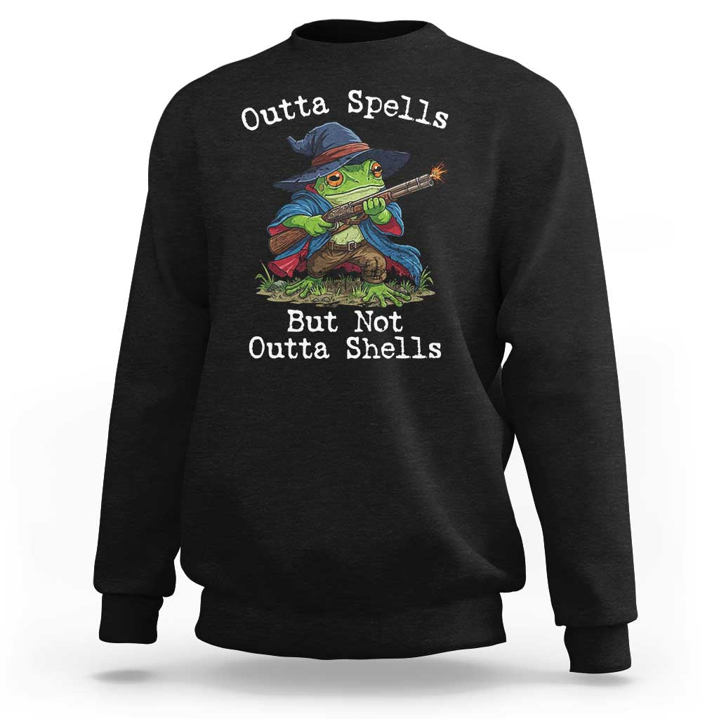 Wizard Frog Meme Sweatshirt Outta Spells But Not Outta Shells - Wonder Print Shop