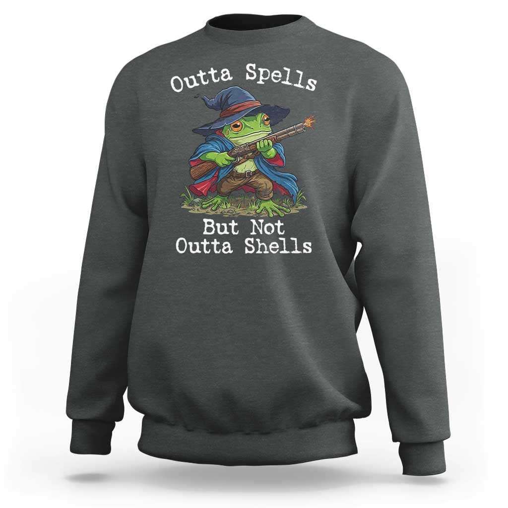 Wizard Frog Meme Sweatshirt Outta Spells But Not Outta Shells - Wonder Print Shop
