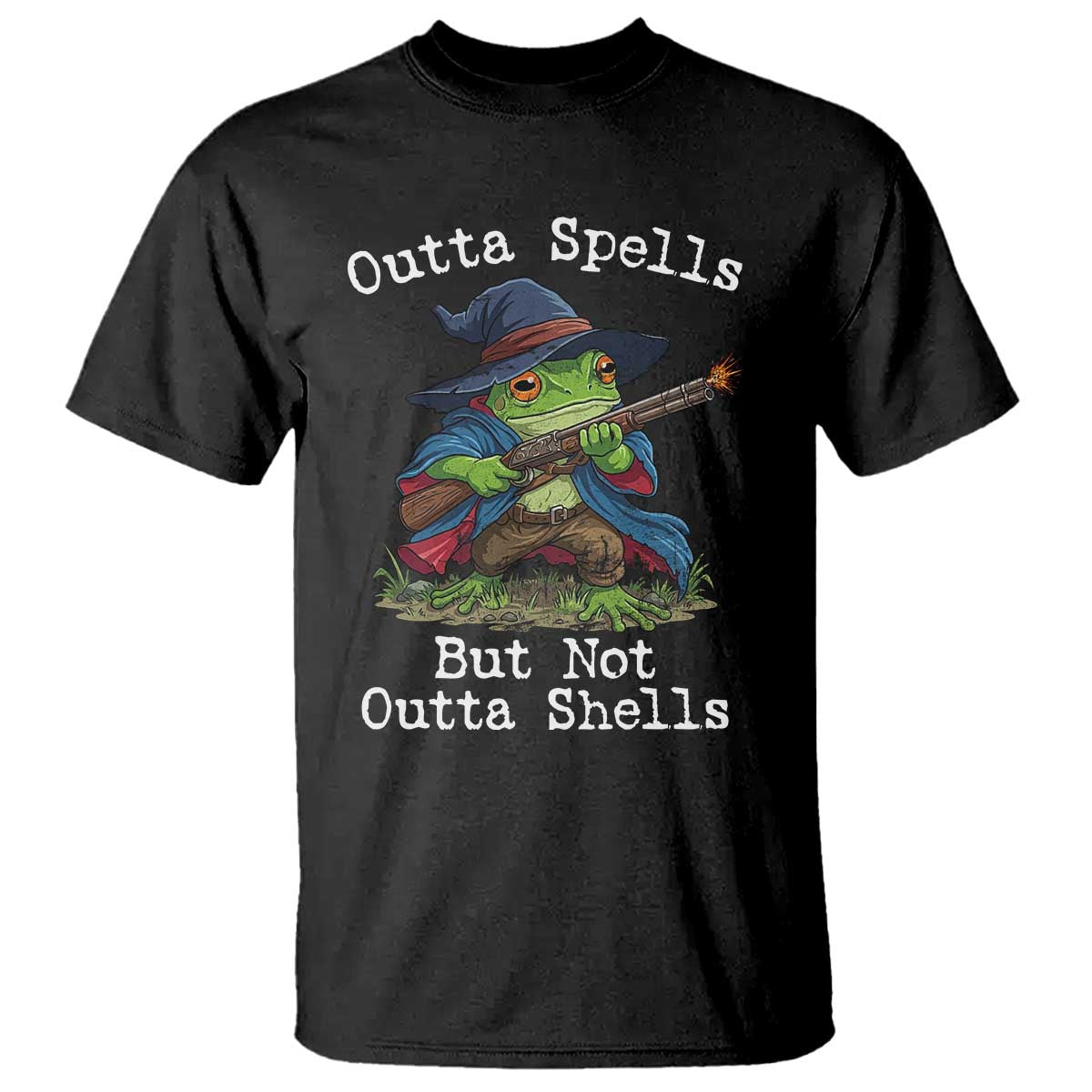 Wizard Frog Meme T Shirt Outta Spells But Not Outta Shells - Wonder Print Shop
