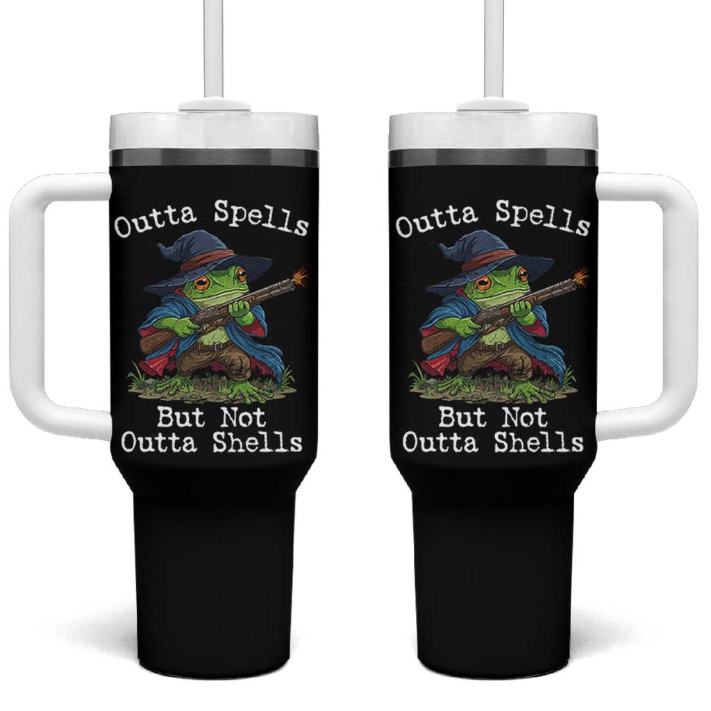 Wizard Frog Meme Tumbler With Handle Outta Spells But Not Outta Shells - Wonder Print Shop