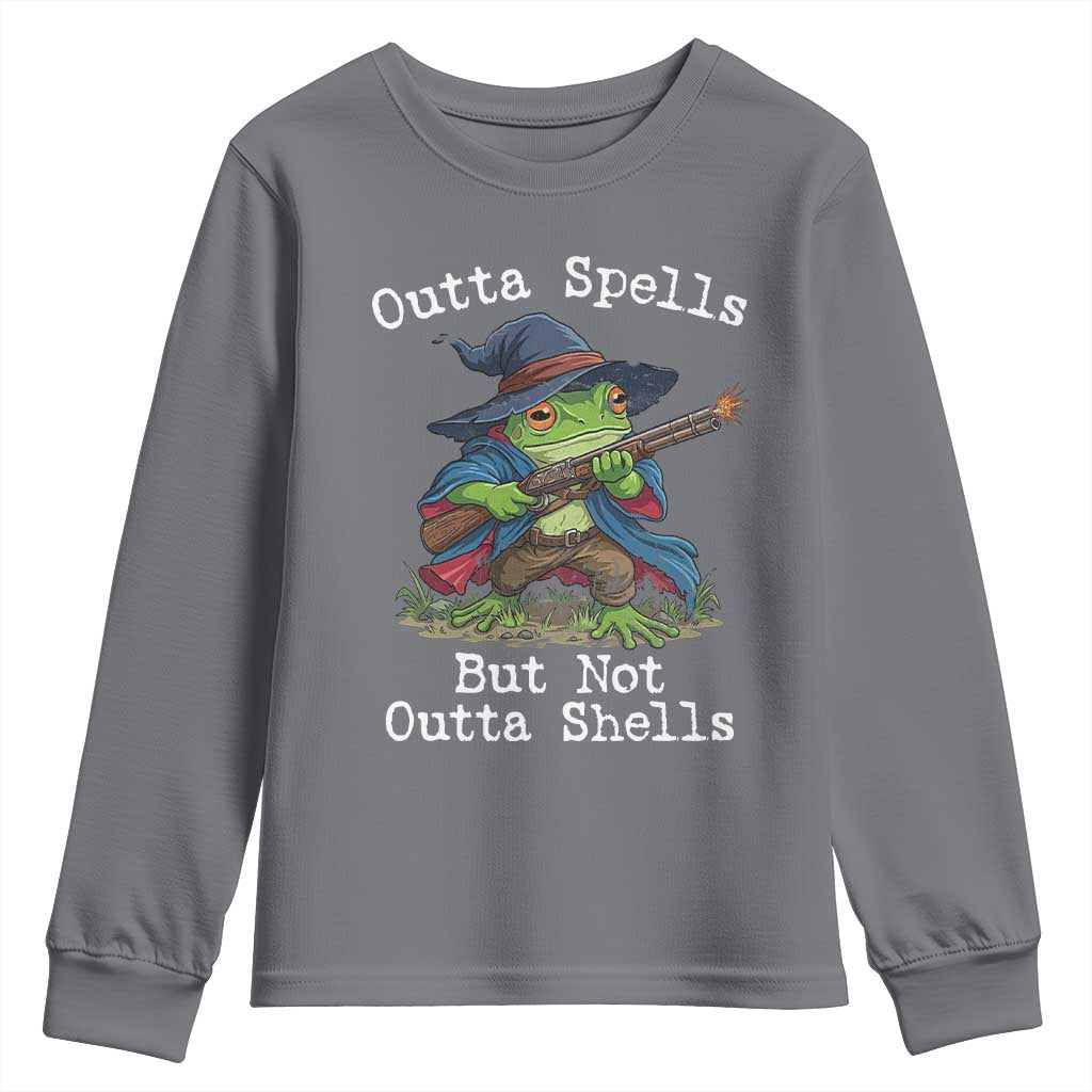 Wizard Frog Meme Youth Sweatshirt Outta Spells But Not Outta Shells - Wonder Print Shop