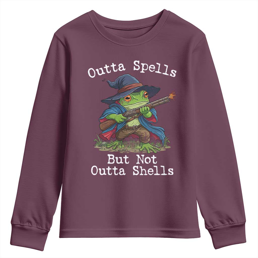 Wizard Frog Meme Youth Sweatshirt Outta Spells But Not Outta Shells - Wonder Print Shop