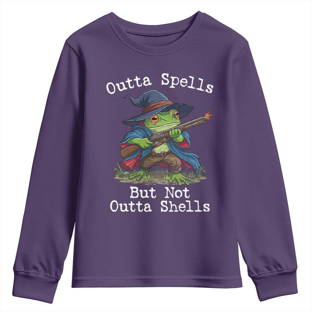 Wizard Frog Meme Youth Sweatshirt Outta Spells But Not Outta Shells - Wonder Print Shop