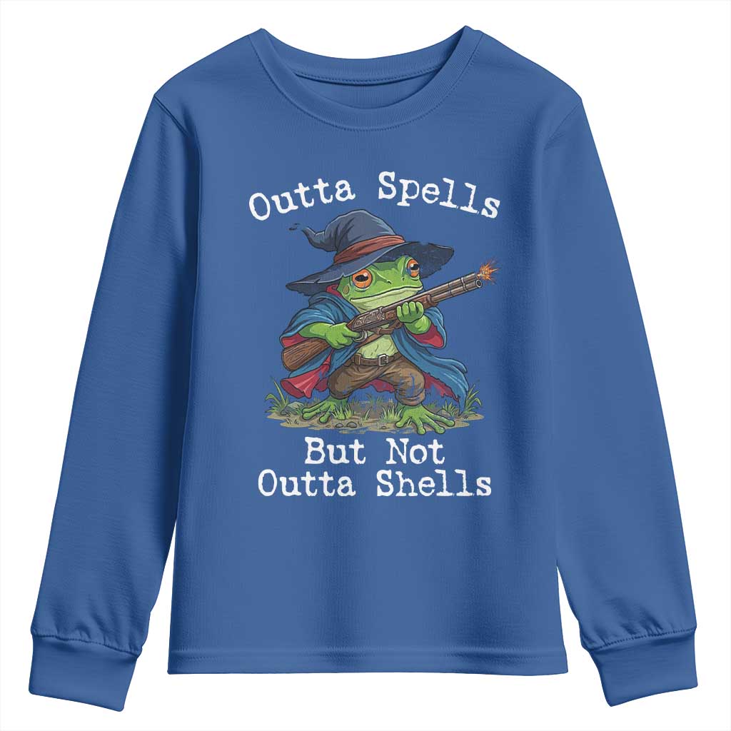 Wizard Frog Meme Youth Sweatshirt Outta Spells But Not Outta Shells - Wonder Print Shop