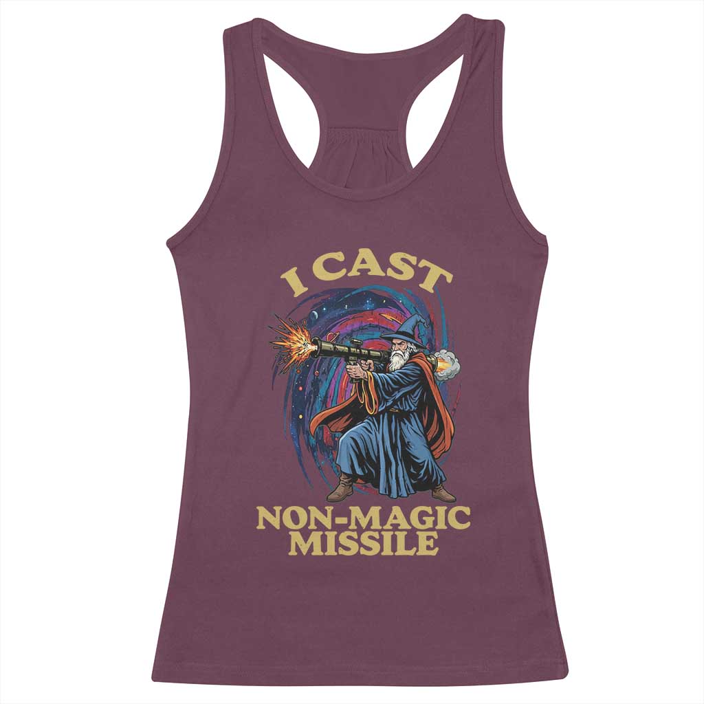 I Cast Non-Magic Missile Funny Wizard Parody Meme Racerback Tank Top - Wonder Print Shop