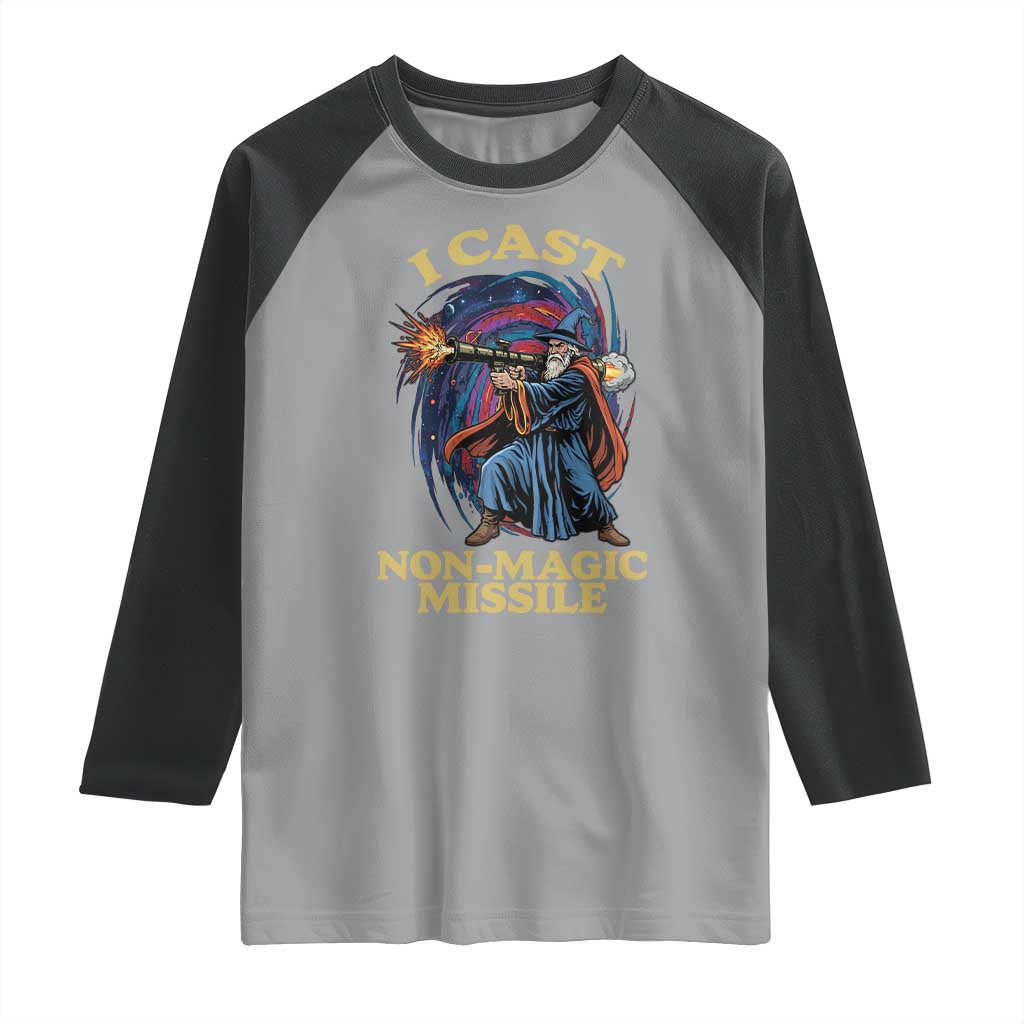I Cast Non-Magic Missile Funny Wizard Parody Meme Raglan Shirt - Wonder Print Shop