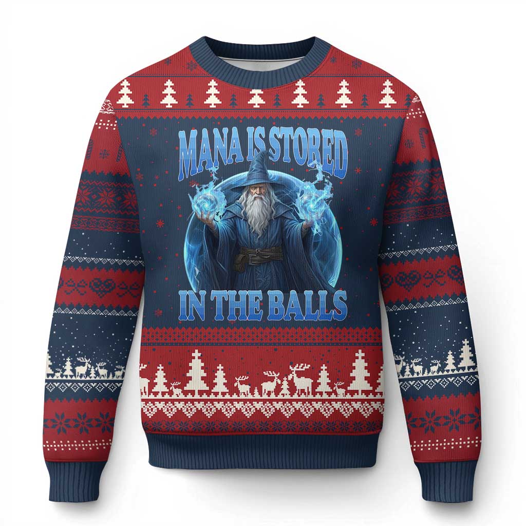 Funny Wizard Ugly Christmas Sweater Mana is Stored in The Balls Magician Sorcerer Witcher - Wonder Print Shop
