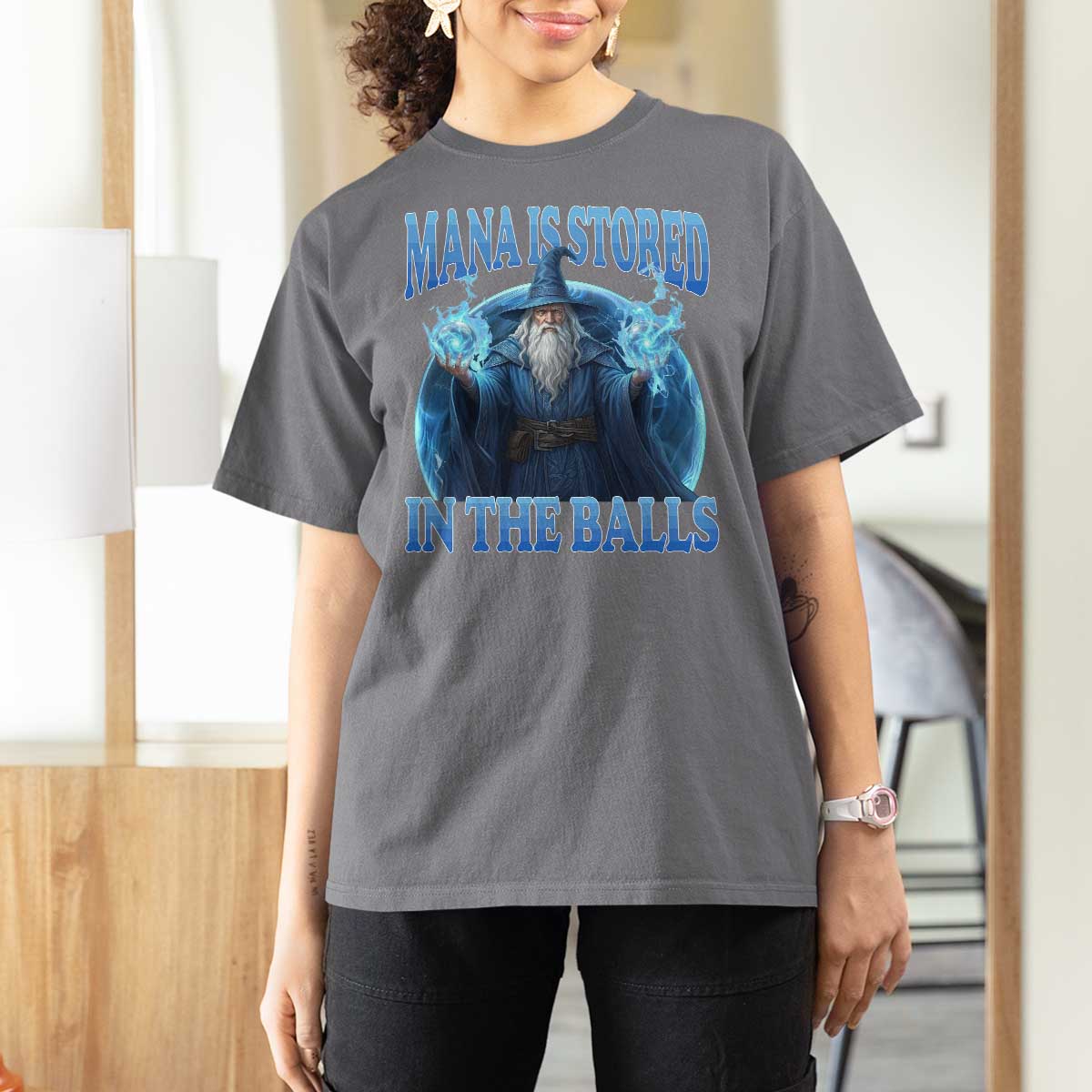 Funny Wizard T Shirt For Women Mana is Stored in The Balls Magician Sorcerer Witcher - Wonder Print Shop