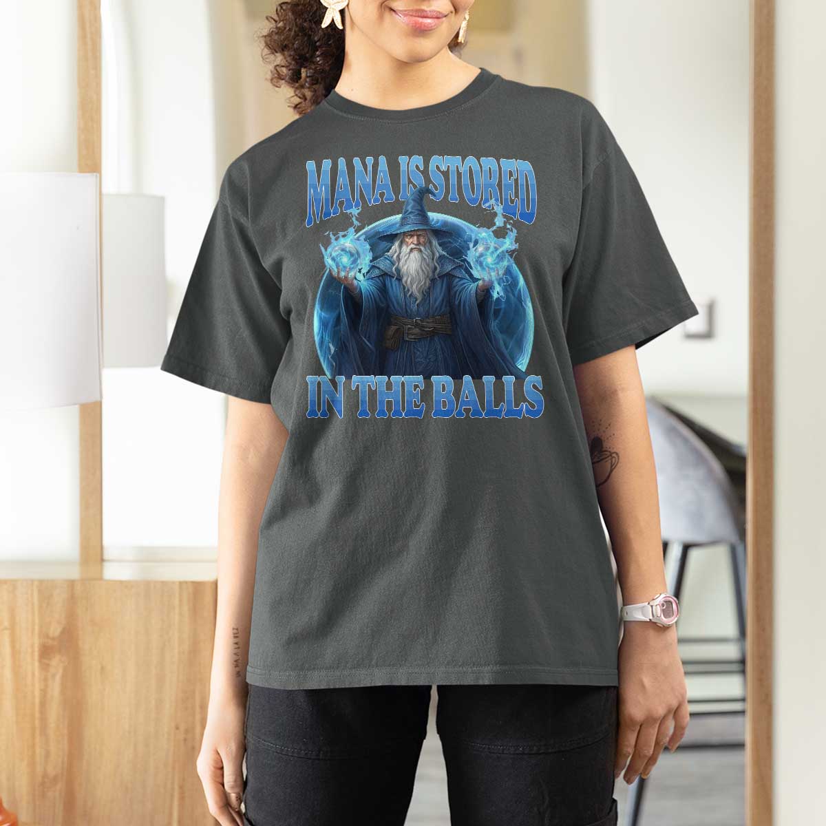 Funny Wizard T Shirt For Women Mana is Stored in The Balls Magician Sorcerer Witcher - Wonder Print Shop
