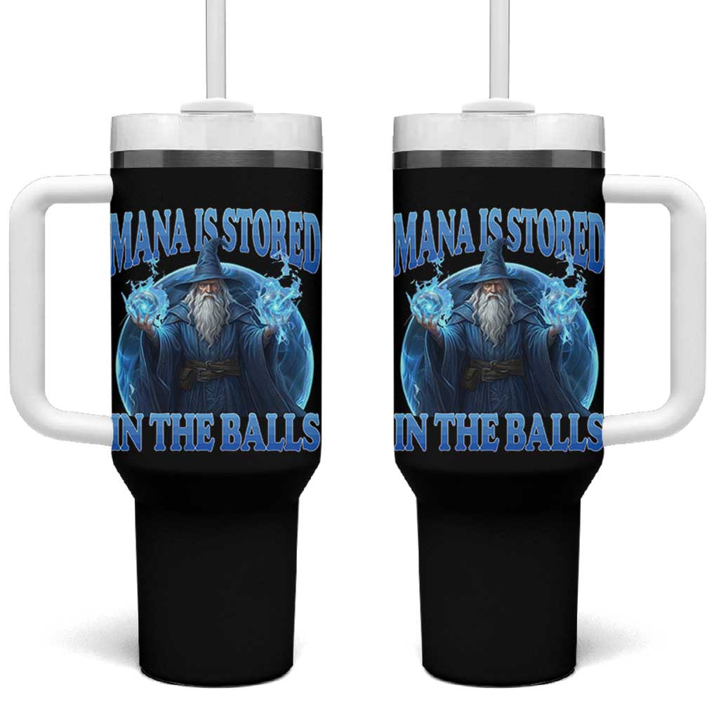 Funny Wizard Tumbler With Handle Mana is Stored in The Balls Magician Sorcerer Witcher - Wonder Print Shop
