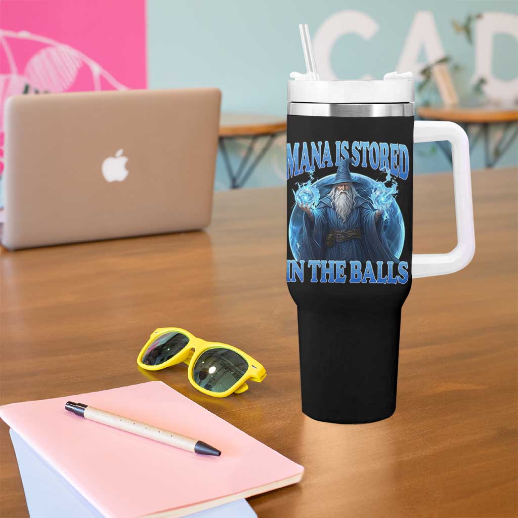 Funny Wizard Tumbler With Handle Mana is Stored in The Balls Magician Sorcerer Witcher - Wonder Print Shop