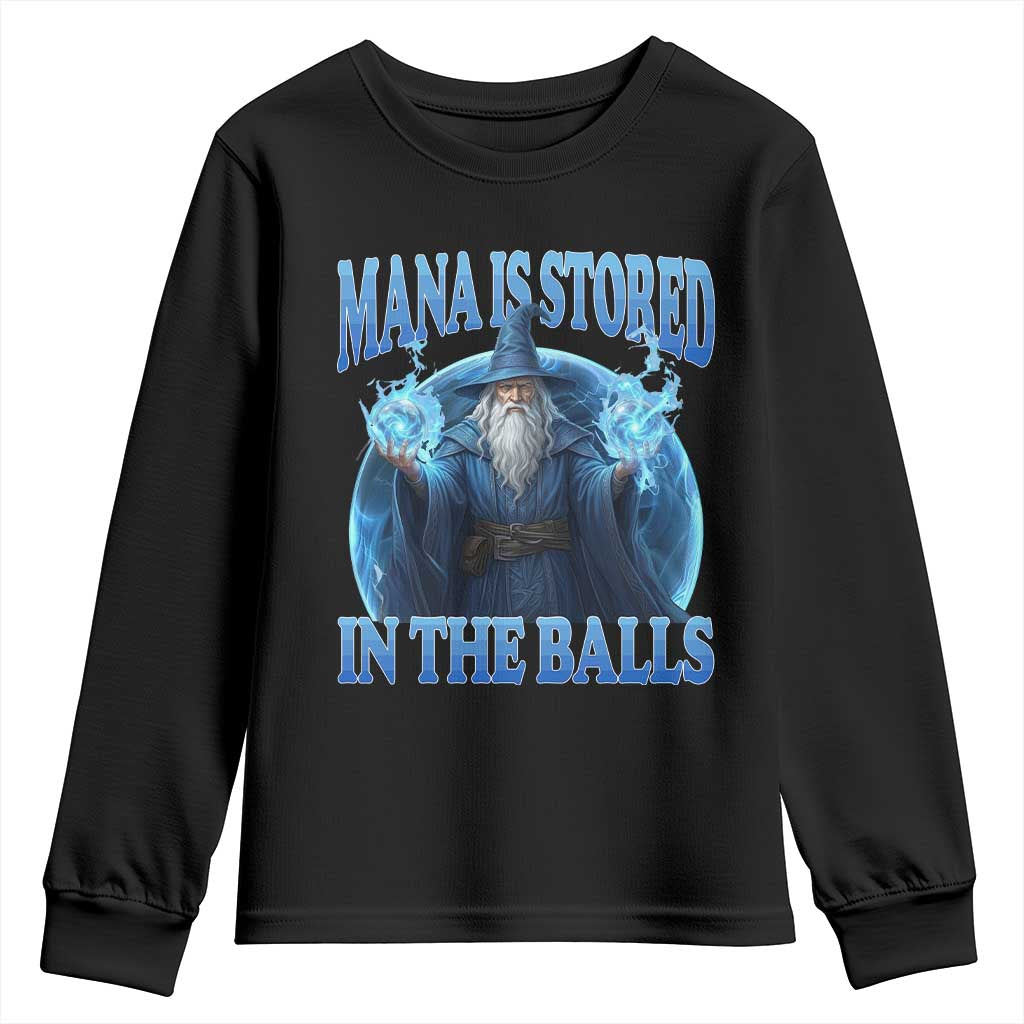 Funny Wizard Youth Sweatshirt Mana is Stored in The Balls Magician Sorcerer Witcher - Wonder Print Shop