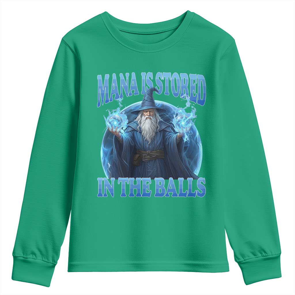 Funny Wizard Youth Sweatshirt Mana is Stored in The Balls Magician Sorcerer Witcher - Wonder Print Shop