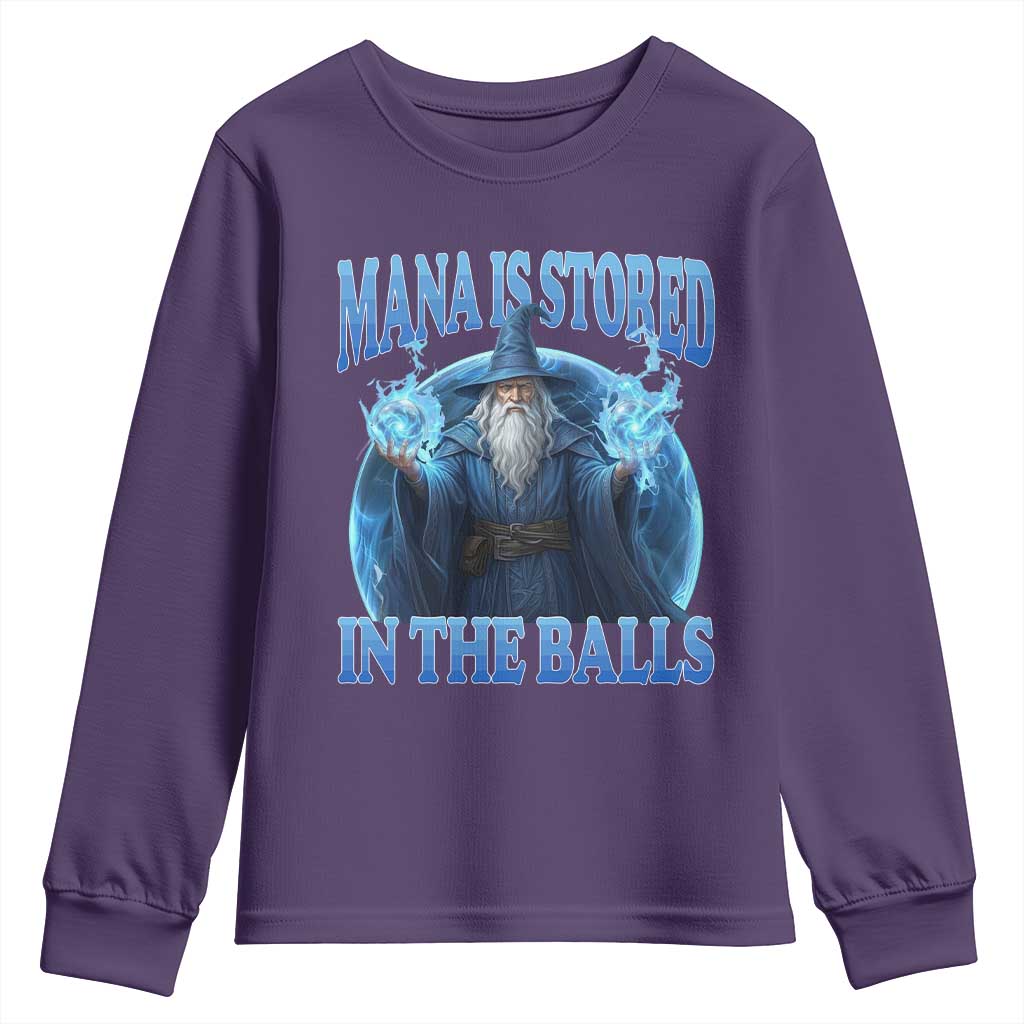 Funny Wizard Youth Sweatshirt Mana is Stored in The Balls Magician Sorcerer Witcher - Wonder Print Shop