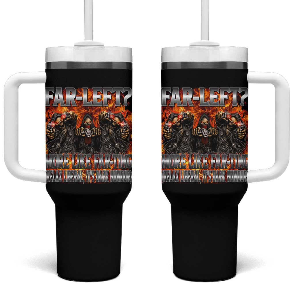 Funny Hard Skeleton Meme Bootleg Tumbler With Handle Far Left? More Like Farting - Wonder Print Shop