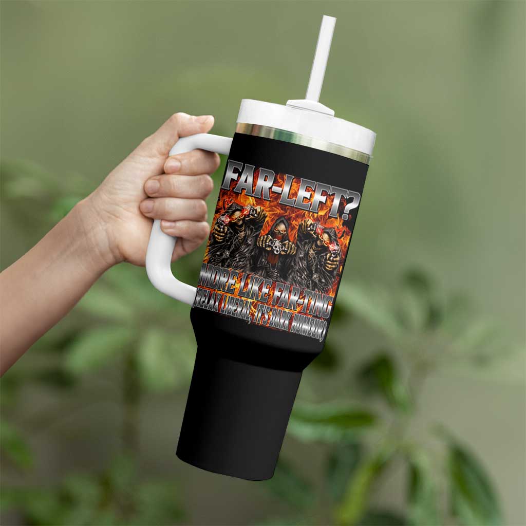 Funny Hard Skeleton Meme Bootleg Tumbler With Handle Far Left? More Like Farting - Wonder Print Shop