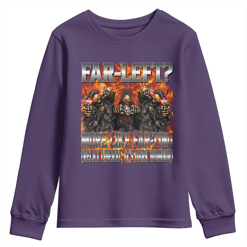 Funny Hard Skeleton Meme Bootleg Youth Sweatshirt Far Left? More Like Farting - Wonder Print Shop
