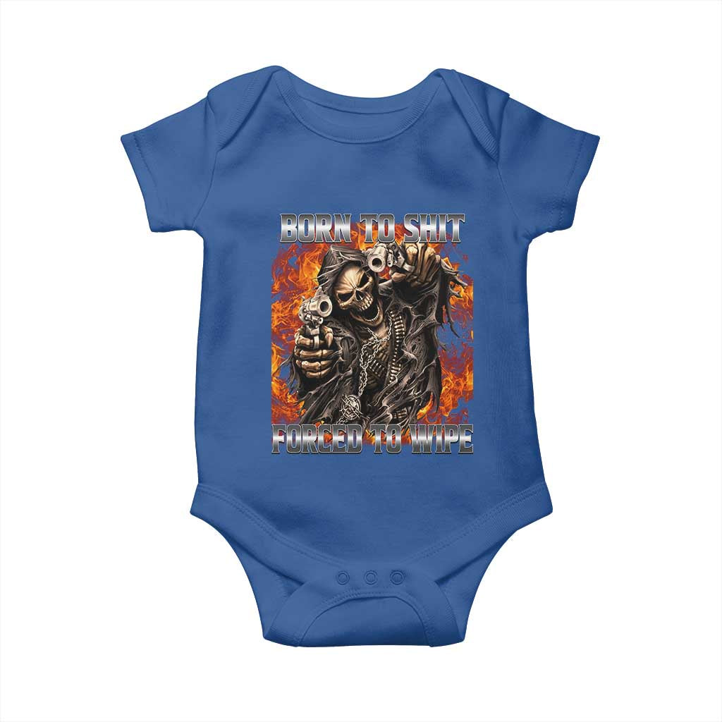 Funny Evil Skeleton Meme Baby Onesie Born to Shit Forced to Wipe - Wonder Print Shop