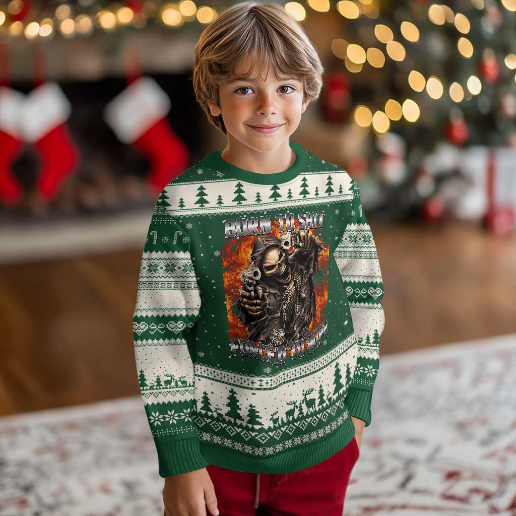 Funny Evil Skeleton Meme Ugly Christmas Sweater Born to Shit Forced to Wipe - Wonder Print Shop