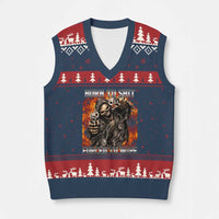 Funny Evil Skeleton Meme V-Neck Knit Sweater Vest Born to Shit Forced to Wipe - Wonder Print Shop