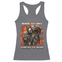 Funny Evil Skeleton Meme Racerback Tank Top Born to Shit Forced to Wipe - Wonder Print Shop
