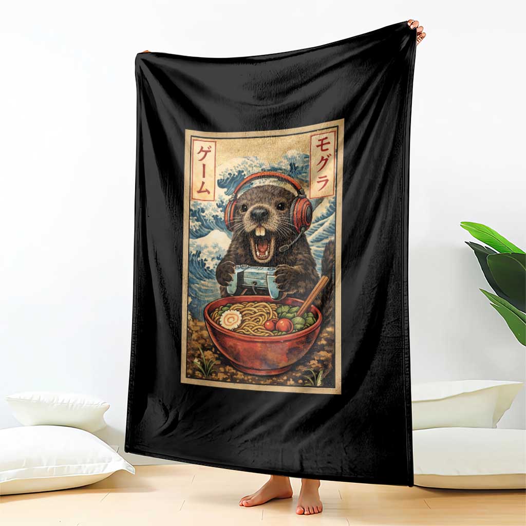 Cute Kawaii Gamer Groundhog Throw Blanket Funny Japanese Ramen Anime Otaku Fan Gift - Wonder Print Shop