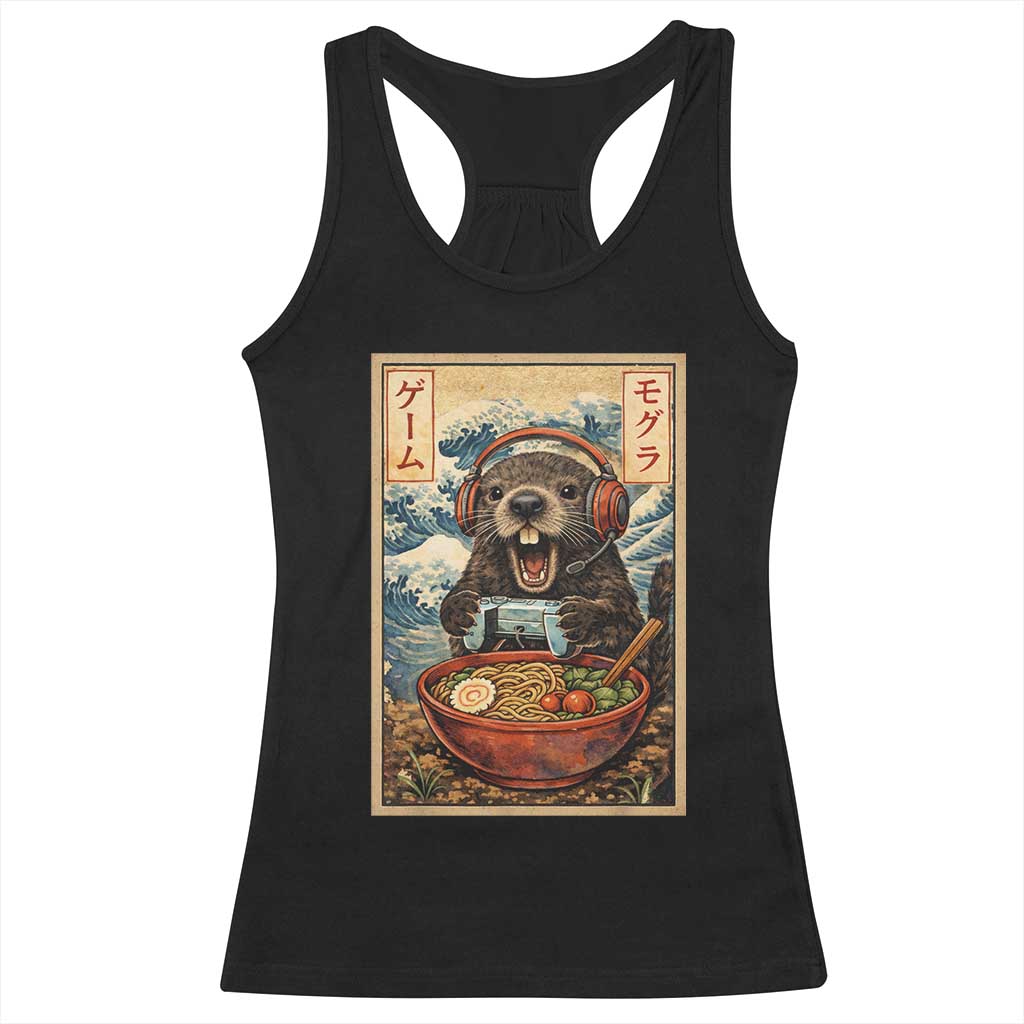 Cute Kawaii Gamer Groundhog Racerback Tank Top Funny Japanese Ramen Anime Otaku Fan Gift - Wonder Print Shop