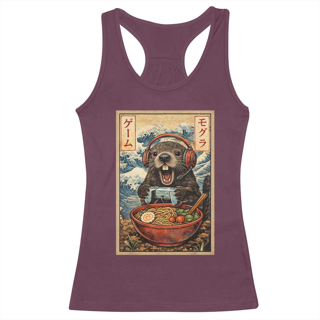 Cute Kawaii Gamer Groundhog Racerback Tank Top Funny Japanese Ramen Anime Otaku Fan Gift - Wonder Print Shop
