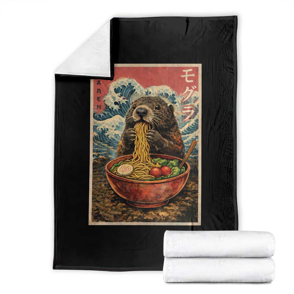 Japanese Groundhog Ramen Noodles Throw Blanket Funny Kawaii Anime - Wonder Print Shop